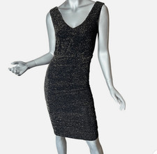 French Connection black metallic stretch draped bodycon dress xs