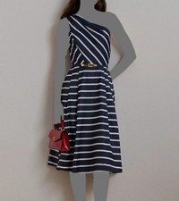 Lauren Ralph Lauren Women's Blue Striped Belted Taffeta Cocktail Dress Sz 6