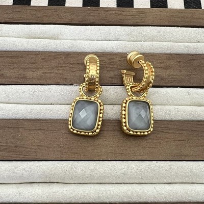 Julie Vos Marbella Square Shell Freshwater Pearls Earings Gray