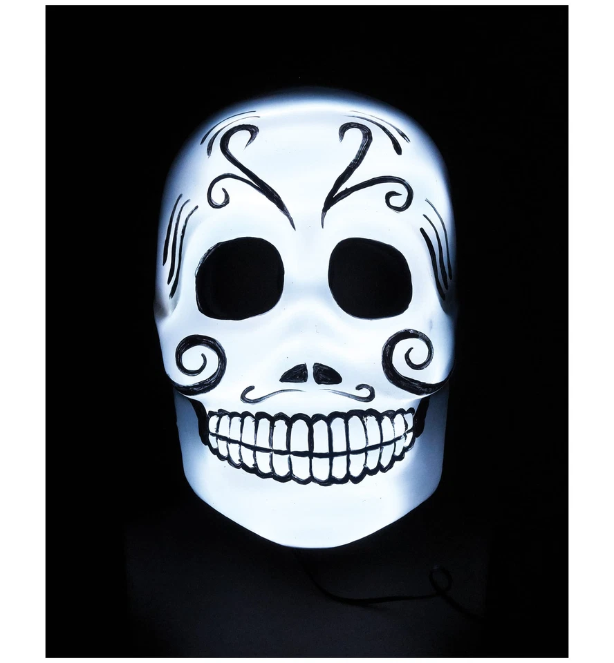 Dia De Los Muertos Day Of The Dead Skull Adult Mens Costume Light Up 1/2 Mask - Image 2 of 2