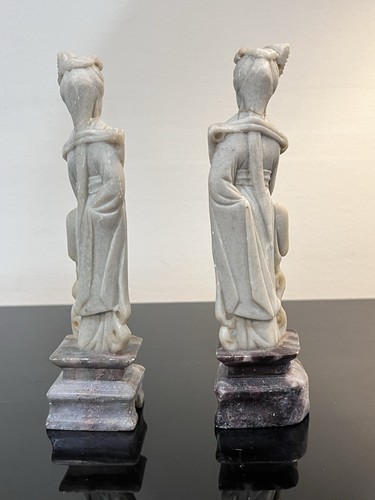 Vintage Chinese Soapstone Carvings Set Of 2 Women Figurines Asian Artisan - Picture 4 of 16