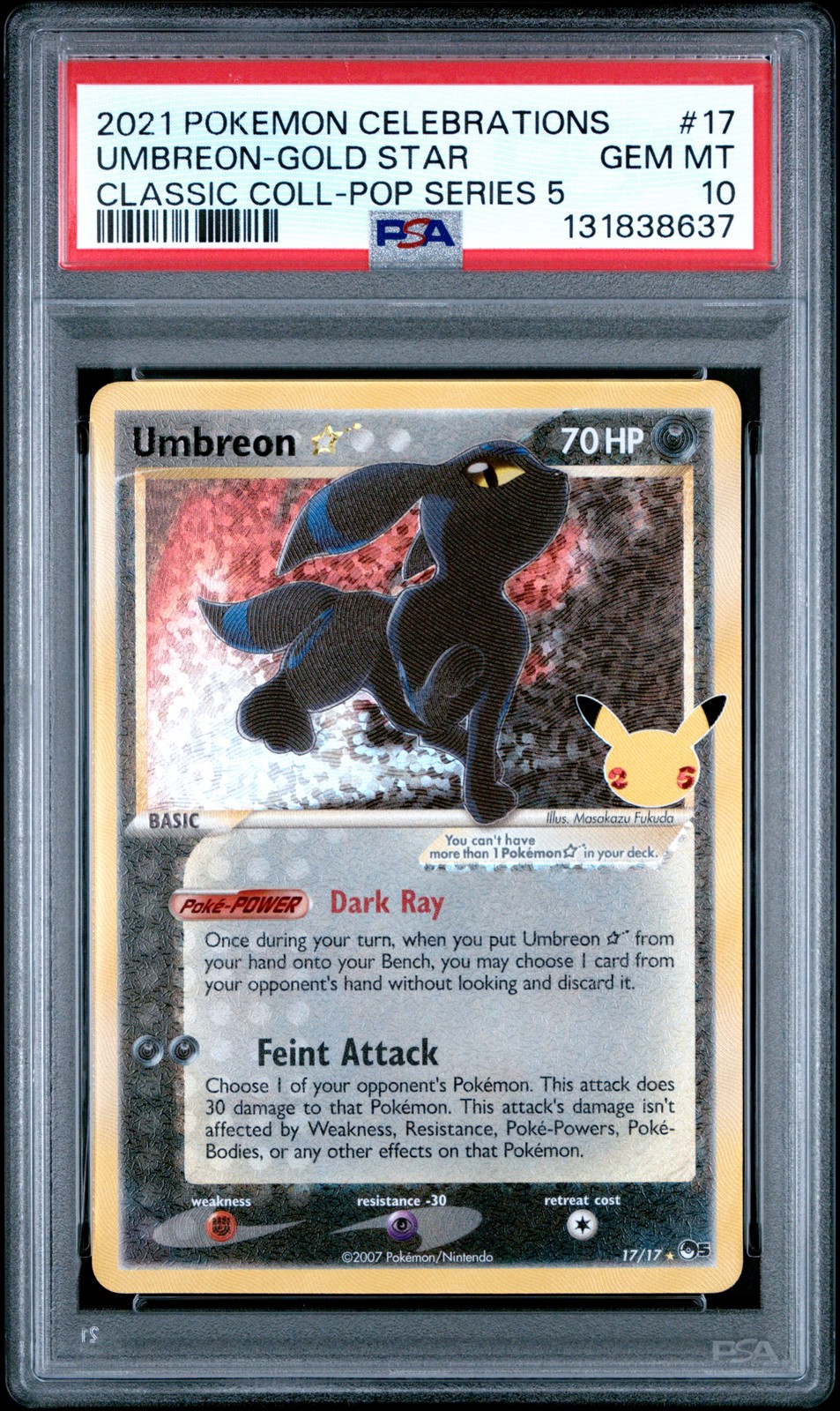 2021 POKEMON CELEBRATIONS CLASSIC COLLECTION #17 UMBREON-GOLD STAR PSA 10