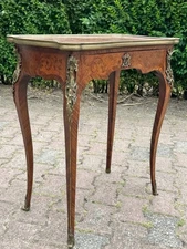 Table – Louis XV Style, Circa 1860 – Antique Marquetry with Bronze Details