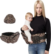 Leopard Print Baby Hip Seat Carrier, Ergonomic & Adjustable with Waist Support