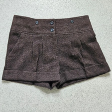 Women’s Brown Tweed Herringbone Shorts High Waist Cuffed Fall Winter Size 8