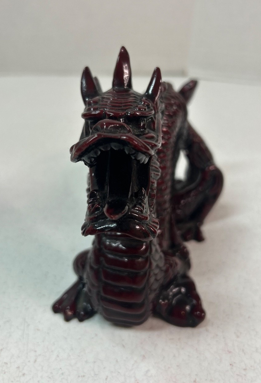 Vintage Chinese Red Resin Dragon Figure Asian Oriental 5" x 8" Figurine Decor