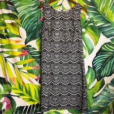 Guess Womens 16 Black White Lace Sheath Preppy City Office Work Sleeveless Dress