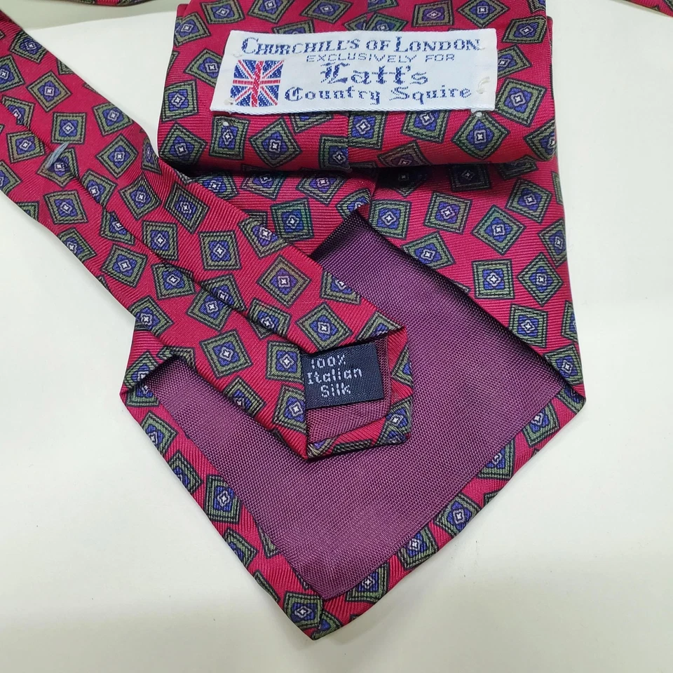 Gravata Churchill's of London Masculina Geométrica Seda Country Squire Tecido Itália - Imagem 2 de 2
