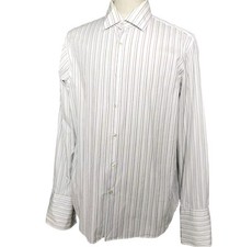 Boss By Hugo Boss White  Blue Pinstripe Long Sleeve Dress Shirt Size 43 XL