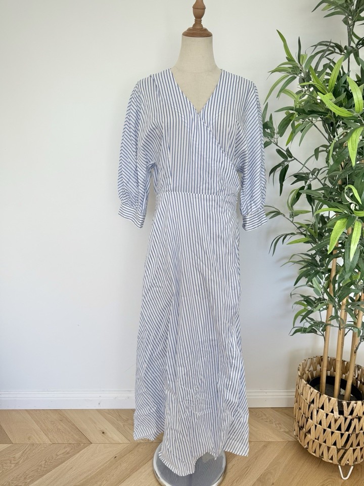 SABA Blue / White Stripe Wrap Maxi Dress Women’s Size 14 