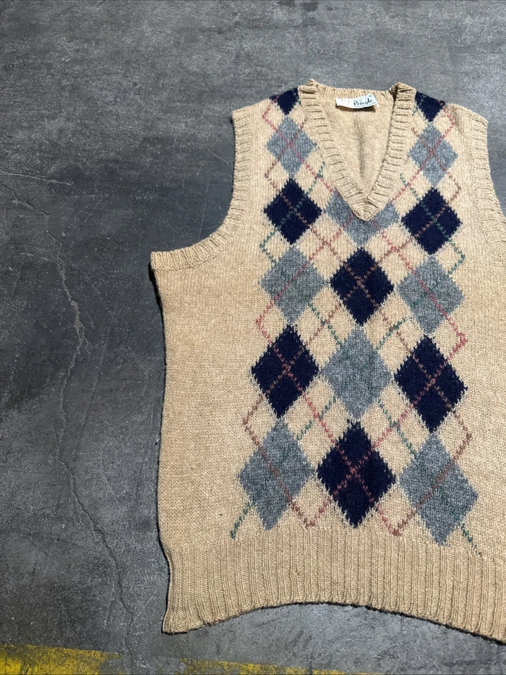 Pringle of Scotland Sweater Vest Mens 42 Argyle V Neck Made in Scotland - Image 2 of 4