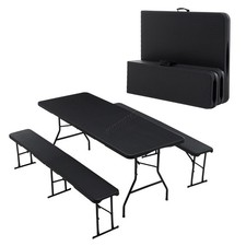 Image of BIRCHTREE Folding Picnic Table and Bench Set 3 Piece Outdoor Camping BBQ