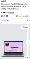 ASUS Chromebook Plus 14 CX1405CTA Intel Core 3 N355 Processor 8GB RAM 256GB SSD