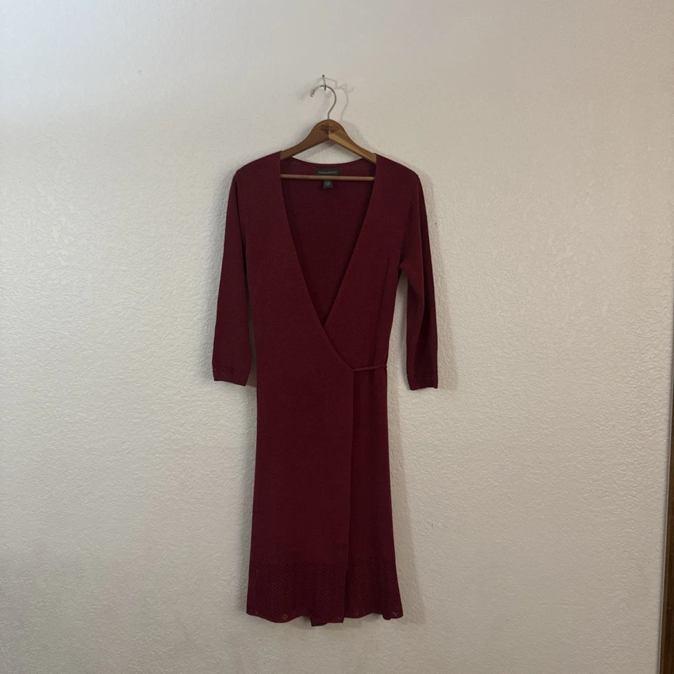 Новый без ЯРЛЫКОВ Banana Republic красный надежном платье Sz Sm 3/4 длины рукав v-образным вырезом, деталь @ подол. - Изображение 3 из 4