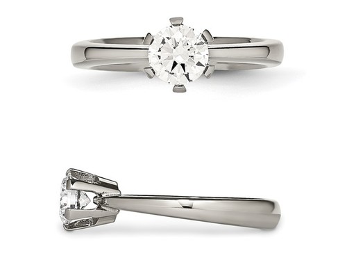 Titanium Synthetic Cubic Zirconia Solitaire Engagement Ring - Picture 4 of 5