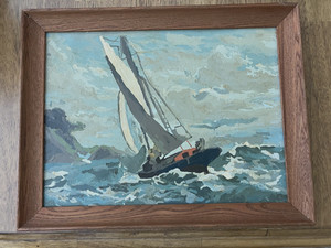 Vintage Paint By Number of Boat at Sea