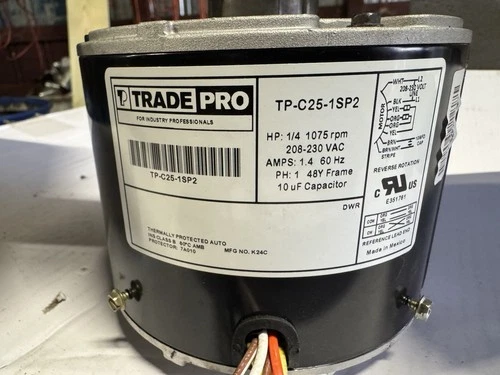 TradePro Tp-c25-1sp2 Condensor Motor,1/4 HP 1075 RPM.FAN BLADE NOT INCLUDED