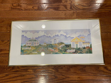 Cara Roy Sea Side Houses Print, 24x12, Numbered Print, Watercolor, Gold Frame