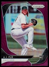 2020 Panini Prizm A.J. Puk 194 Purple Prizm RC Oakland Athletics