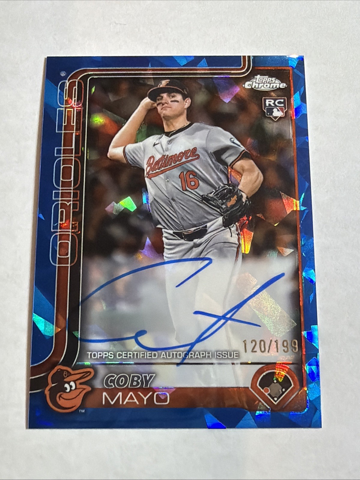 2025 Topps Chrome Sapphire Coby Mayo Rookie Auto Autograph 120/199 RC SP Orioles