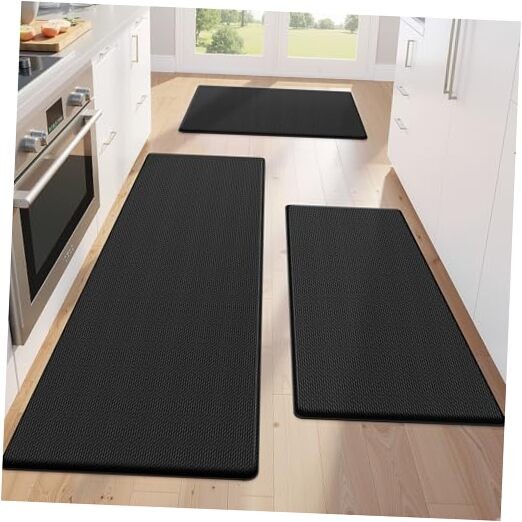 KitchenClouds Kitchen Mats for Floor,3PCS Kitchen Rugs,Non Slip Anti Black