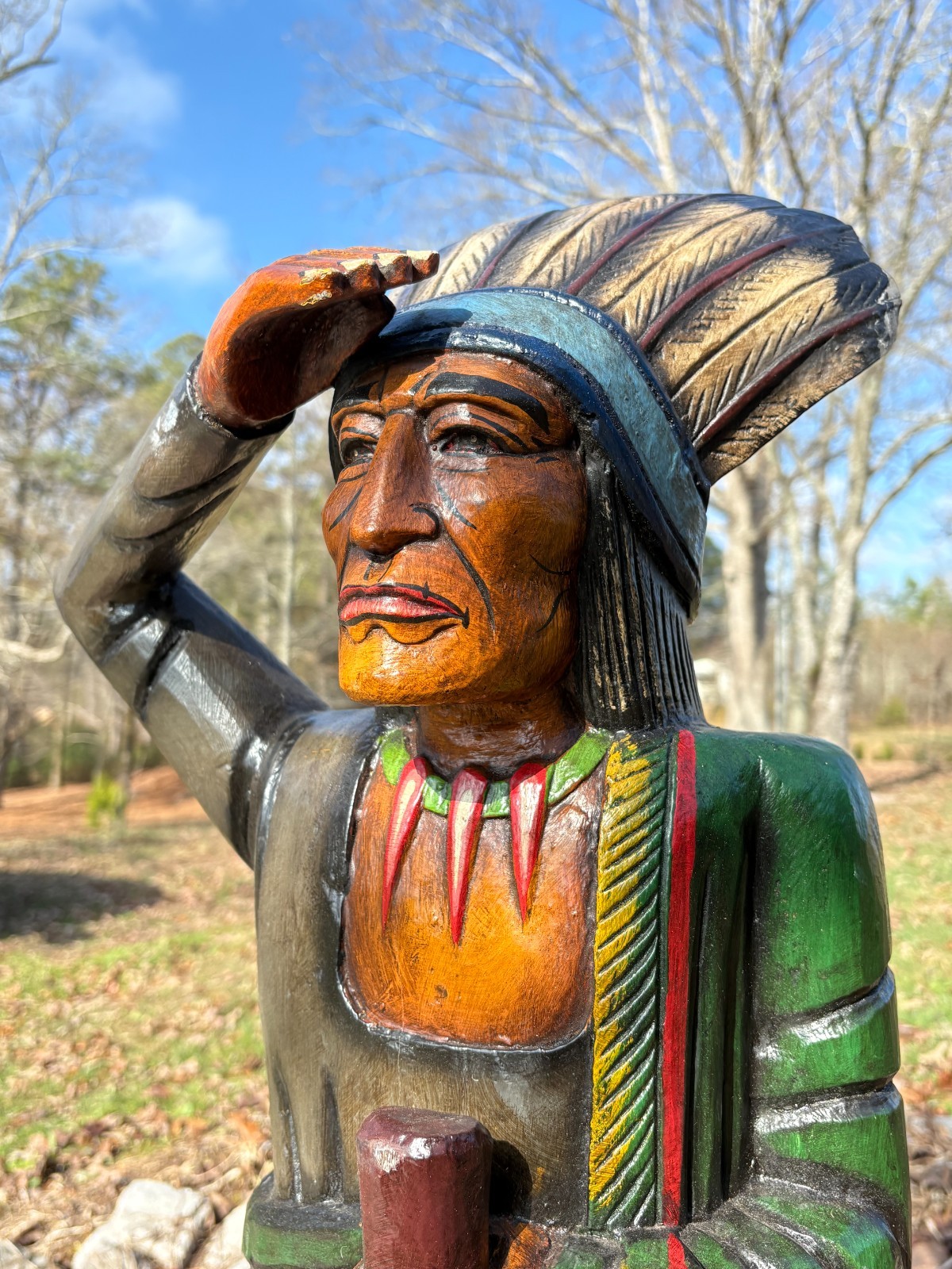 VINTAGE "CIGAR STORE WOODEN INDIAN" NICE COND, (40" INCHES TALL) BEAUTIFUL COLOR