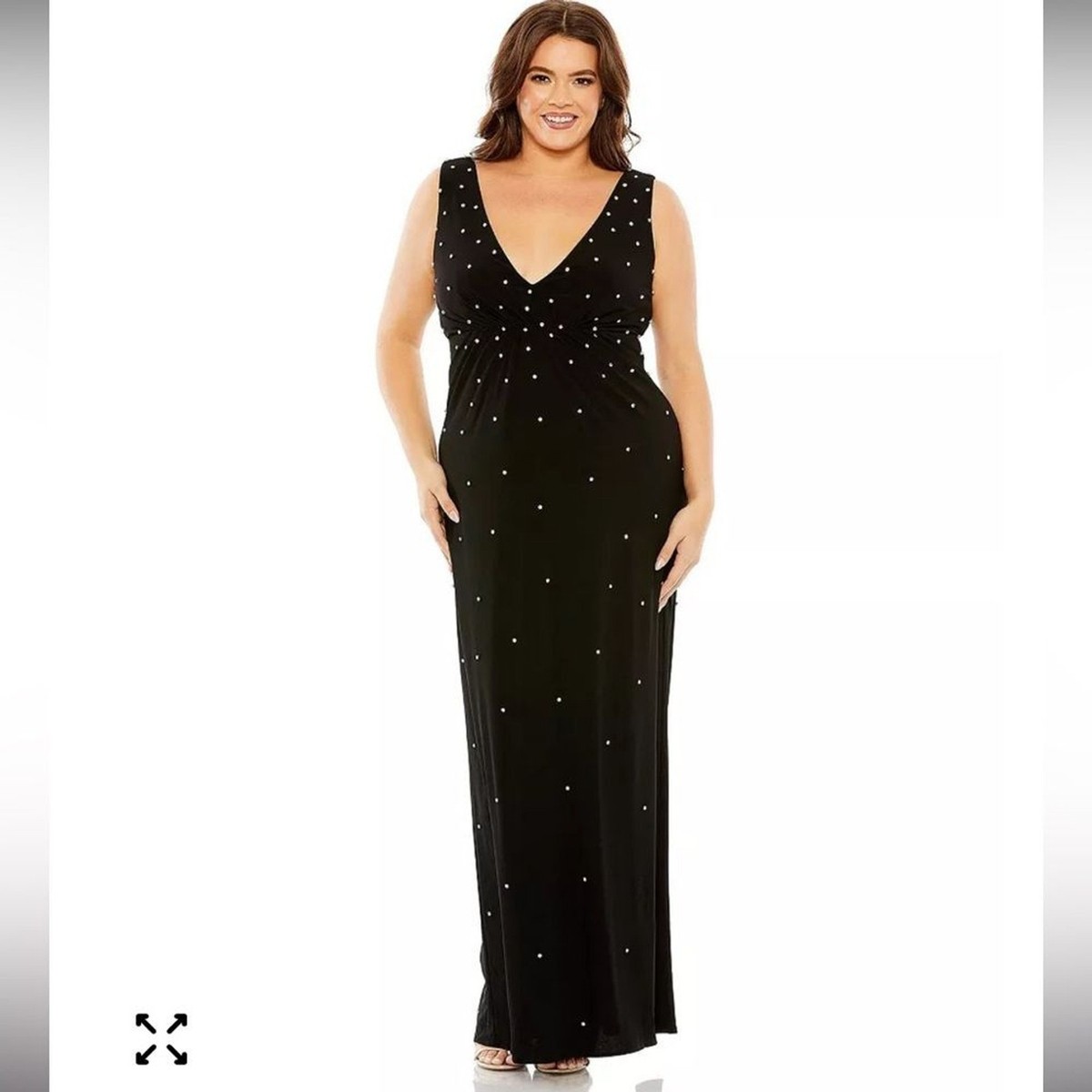 New Mac Duggal Black Jersey Maxi Dress w/Rhinestone and Cut Out Accents  Size 18W | eBay