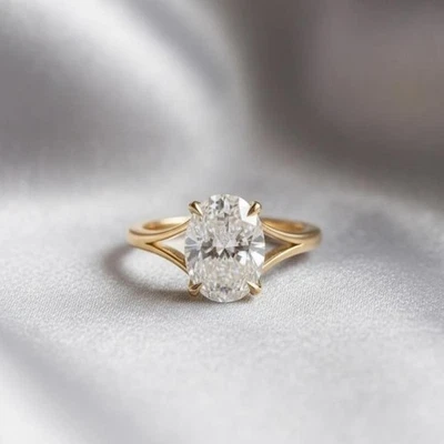 2 CT Moissanite Fiançailles Bague 14k Bague or Jaune Coupe Coussin Fendu Anneau - Photo 1/4