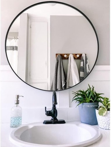 Wall Mirror Studio Round Circle Wood Wall / Vanity / Bathroom (50x4cm) - Black - Picture 3 of 11