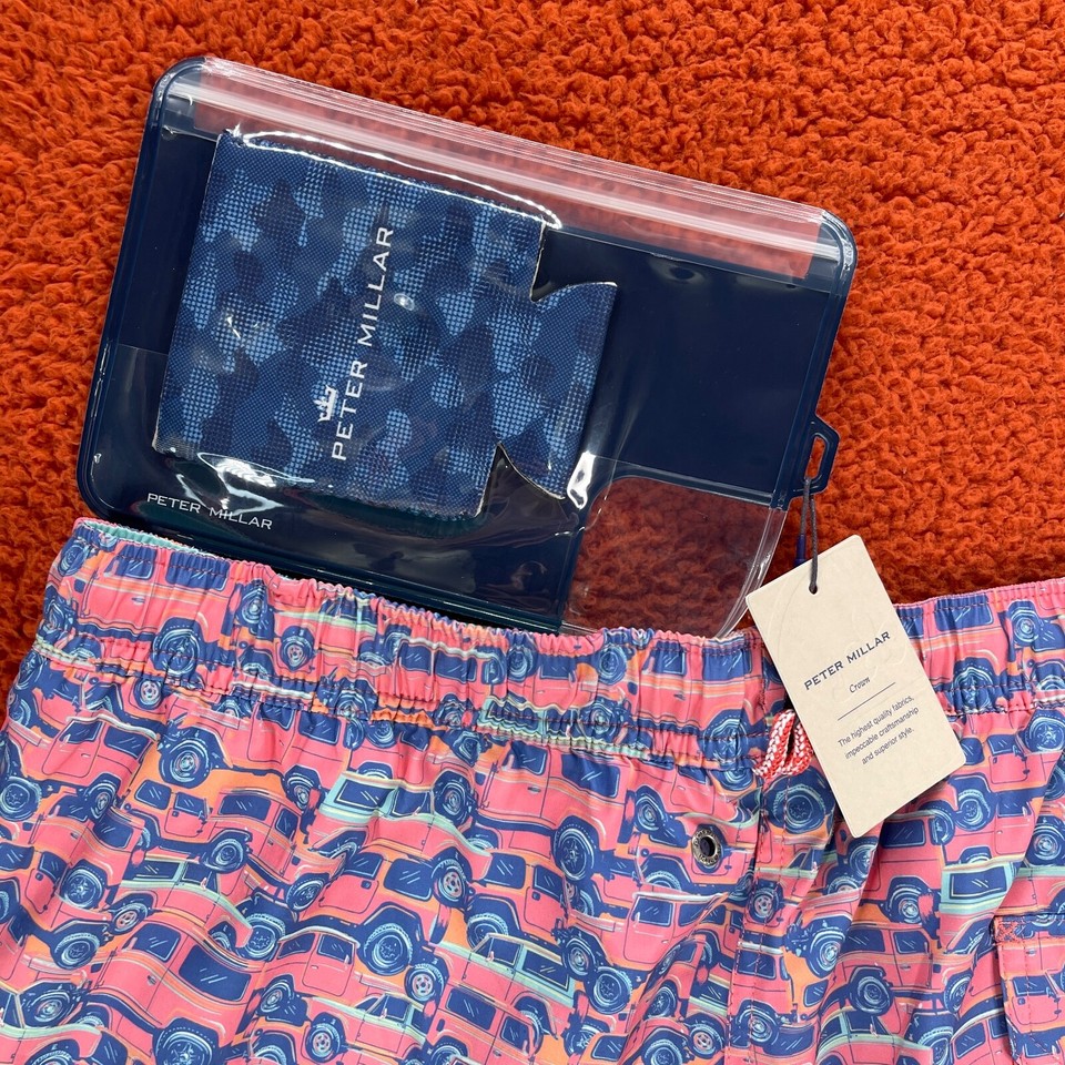 PETER MILLAR Mens LARGE Swim Trunks Shorts Off Roadin' Pink Multicolor