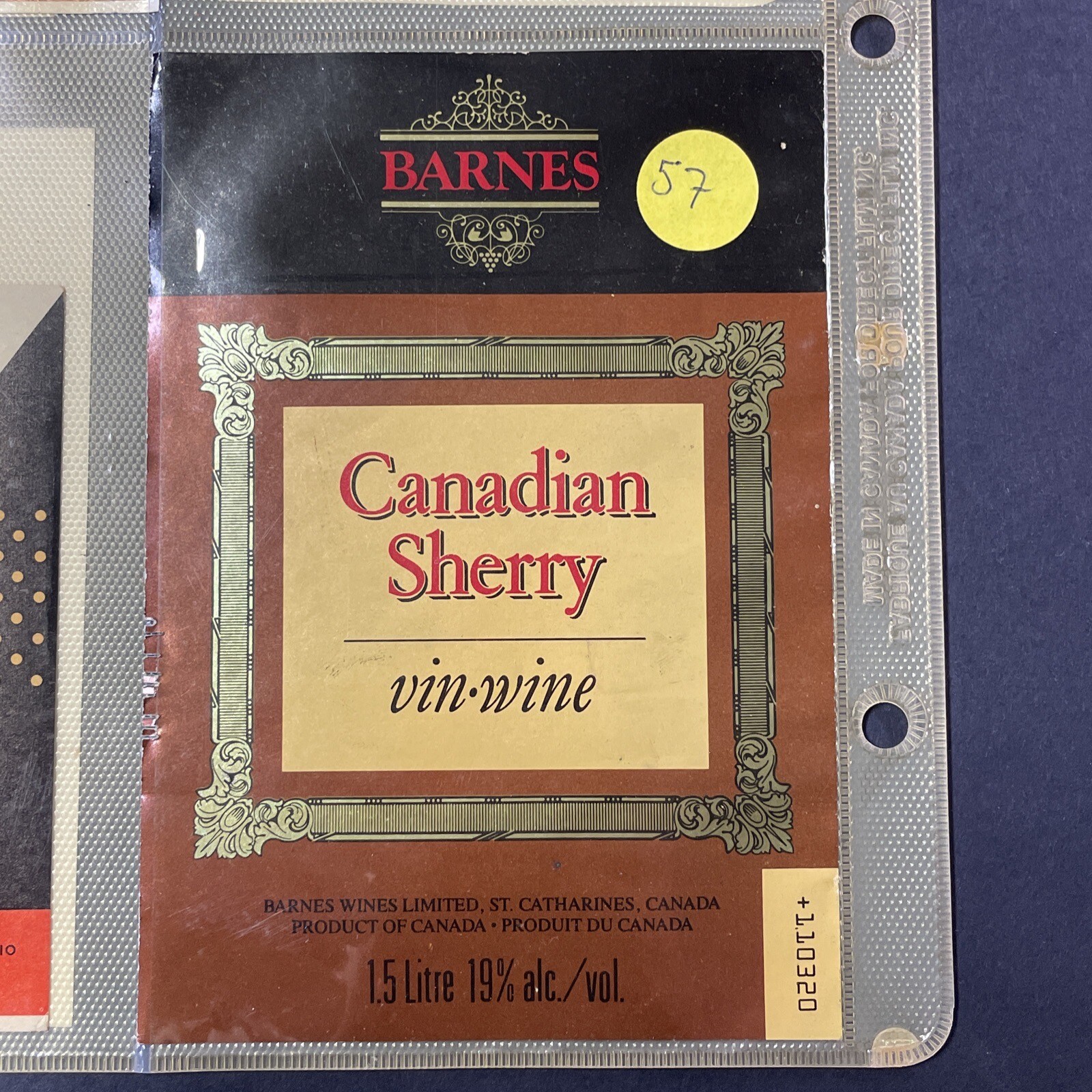 Vintage Barnes Wines Canadian Sherry Wine Unused Paper Label Niagara Q57