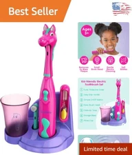 Colorful Animal-Themed Electric Toothbrush Set with Plaque Removal Brush Heads