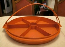 Tupperware Retro Cariolier Schlemmer-Runde+Tragegriff,rostbraun,gebr., Rarität 