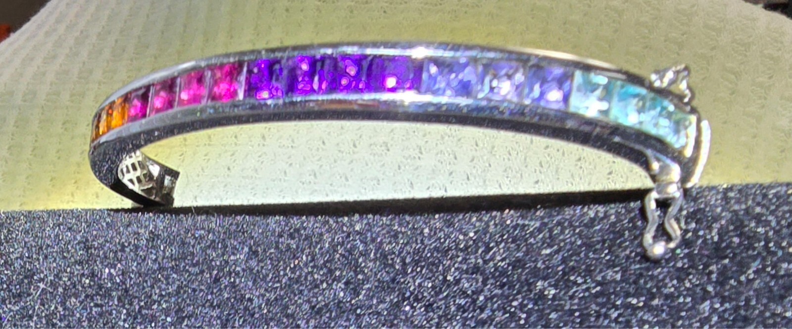 MULTI-Gemstone Bangle Bracelet (Hinged) Sterling … - image 1