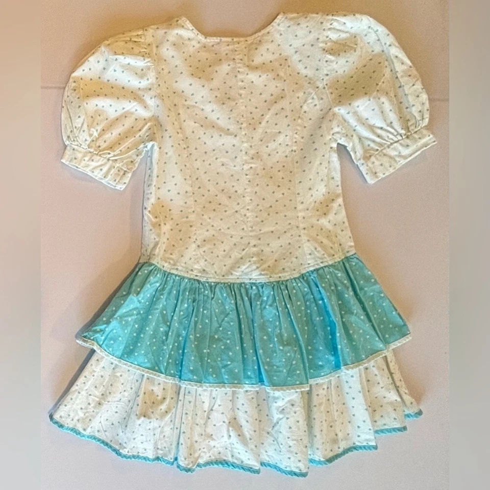 ¡TAMBIÉN AMY VINTAGE! Vestido blanco y azul con volantes a lunares para niñas años 80 90 talla 12 Foto 4 de 4