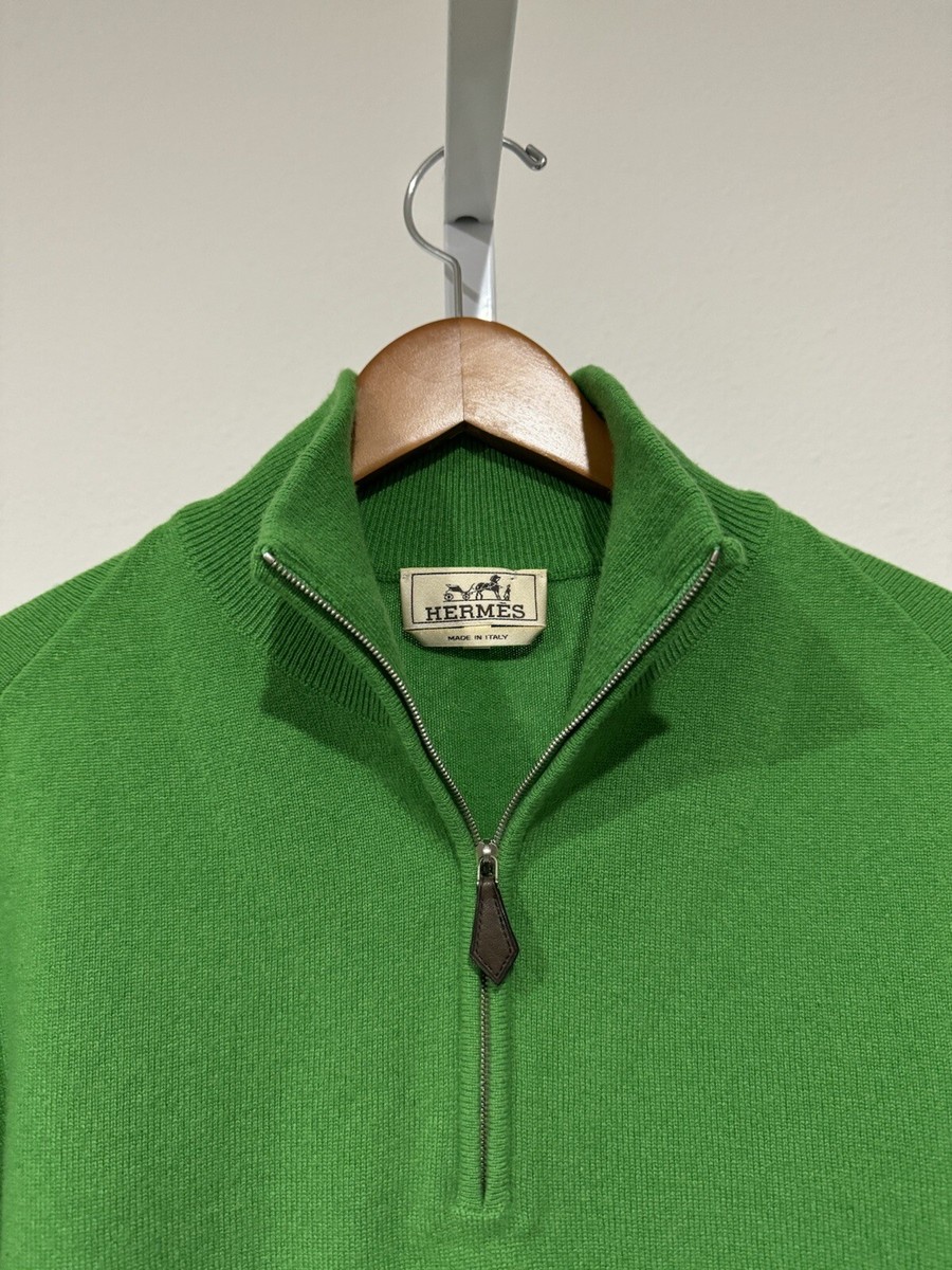 HERMÈS Hermes 100% Cashmere 1/4 Zip Sweater - Bright Green - Sz M