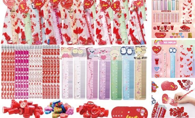 224PCS Valentines Day Stationery Set, Valentines Day Gifts with Pencil Cards