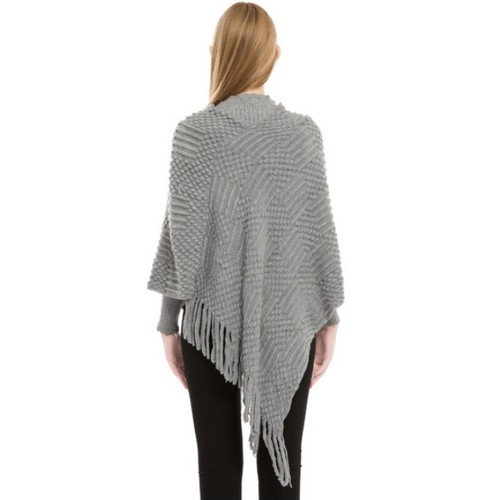 Women Pom Balls Knitted Poncho Cape Wrap Shawl Pullover Tassel Sweater Warm - Picture 8 of 17