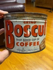 TWO Vintage Boscul Coffee Tin Cans with Lid, WM. S. Scull Co. Camden, NJ. 1lb