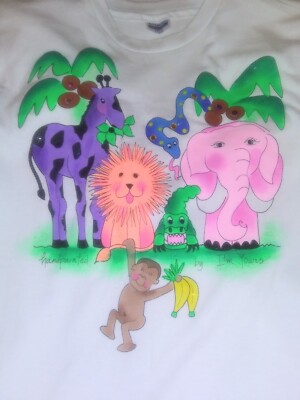 Vintage I m Yours Child T-shirt Hand Painted Size L Waco Zoo Animals