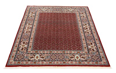 Handgeknüpfter Moud Orientteppich 192x152 cm durchgemustert Schurwolle Rot Neu