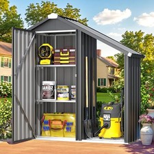 Outdoor Metal Tall Garden Storage Box with Single Door and 4 Adjustable Shelves