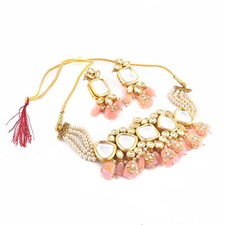Kundan Meenakari Choker Beaded Necklace set with Earrings, Indian Jewellery Set