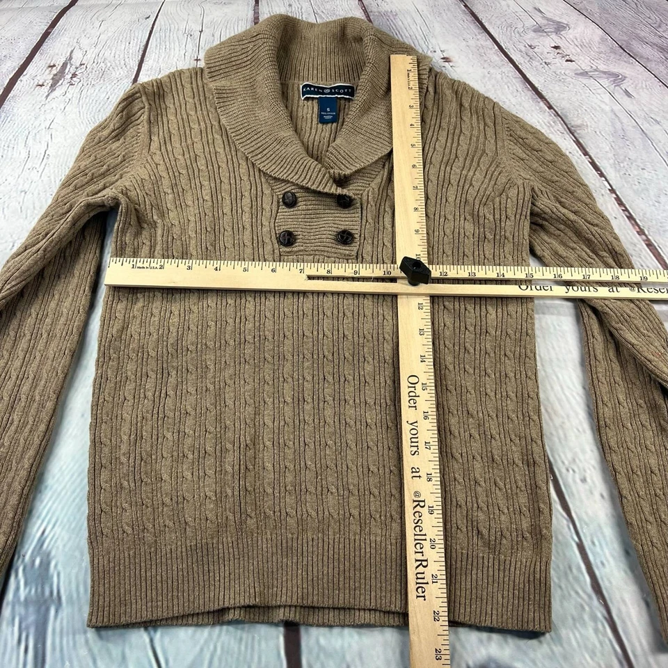 Suéter Pullover Karen Scott Mujer Tostado Manga Larga Mantón Cuello Cable Tejido S Foto 4 de 4