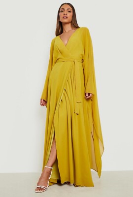 Wrap Dress Boohoo Dresses Canada BOOHOO MUSTARD PLUNGE WRAP FRONT