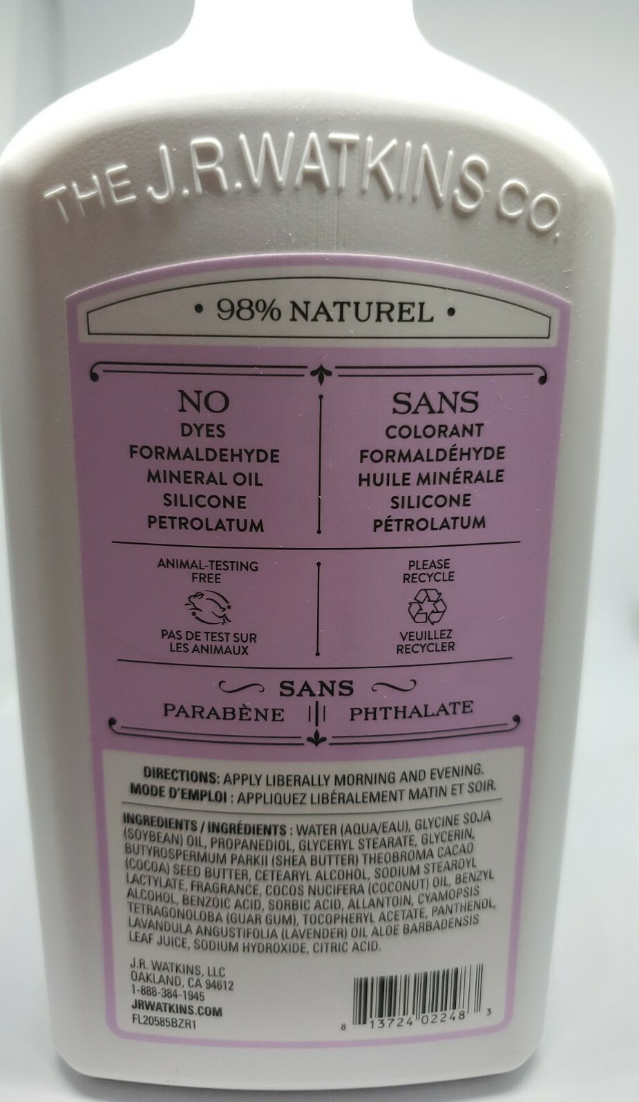 J.R. Watkins Daily Moisturizing Lotion LAVENDER- 18 fl oz