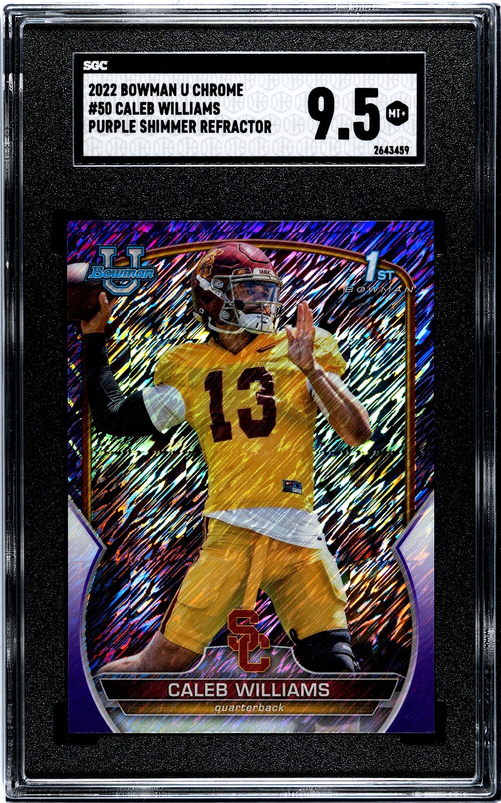 2022 Bowman Chrome U CALEB WILLIAMS #50 Purple Shimmer Refractor SGC 9.5 MINT+