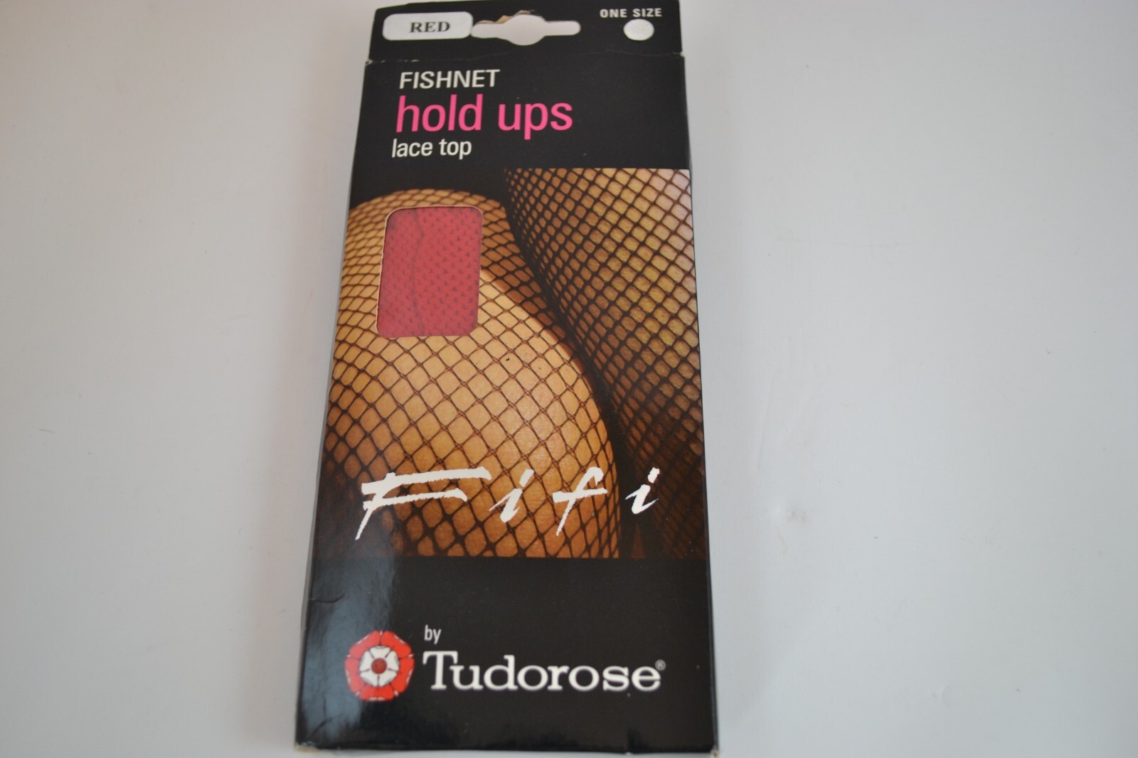 Red Fishnet Hold Up Lace Top Stockings