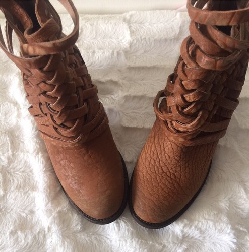 Free People Ankle Boots Shoes Carrera Sz 7, EU37 Leather Woven Booties NEW $198 - Picture 5 of 8