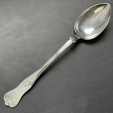 Sheffield William Adams  KINGS  Shell  Silverplate  Solid Serving Spoon  ENGLAND
